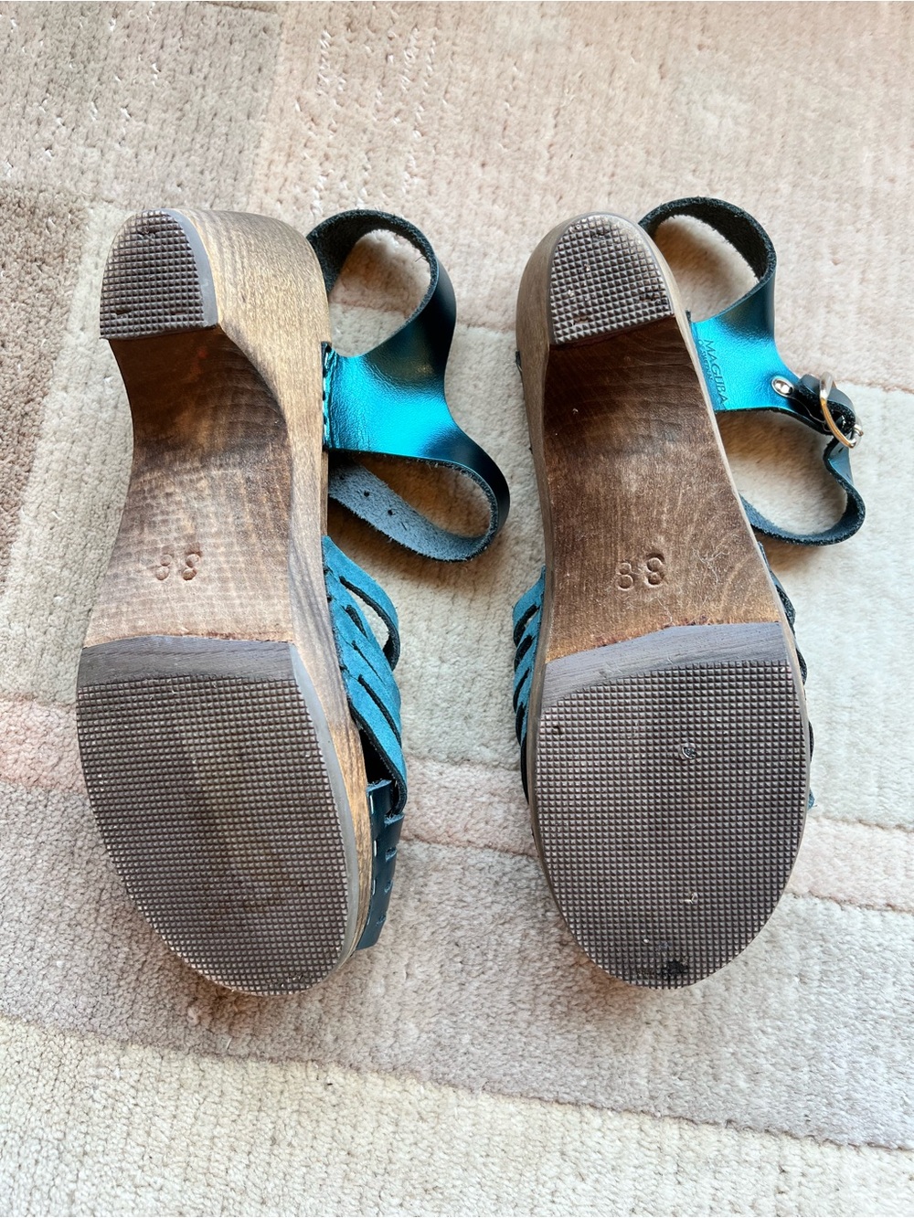Maguba Teal Metallic Woven Leather Women’s Clog Sandals - Picture 2 of 3